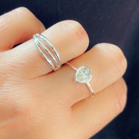 Sterling Silver Pear Diamond Ring - Picture 6 of 6